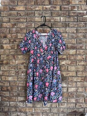 LOFT Floral V-Neck Mini Dress in Black, Pink, Blue